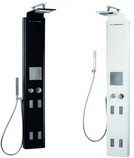 Aquastar B/W - Aquaviva хидромасажен душ панел бял и черен 26x162 см термостатичен смесител, дъждовен стационарен душ, водопад, KERANOVA