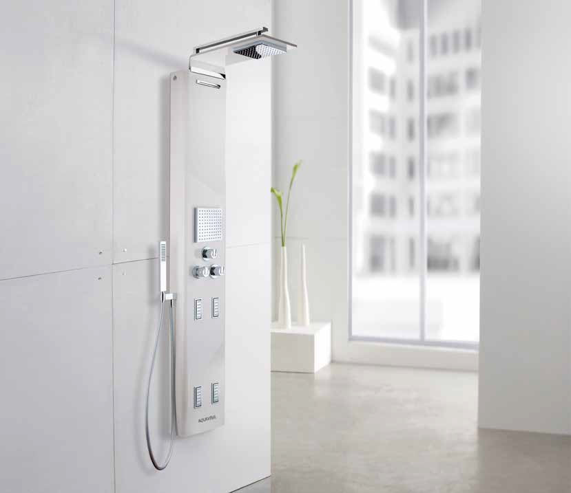 Aquastar B/W - Aquaviva хидромасажен душ панел бял/черен 26x162 см термостатен, дъждовен стационарен душ, ръчен душ - KERANOVA