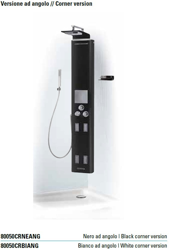 Aquastar B/W - Aquaviva черен/бял хидромасажен душ панел 26x162 см, термостат, дъждовен и ръчен душ, водопад, KERANOVA онлайн магазин