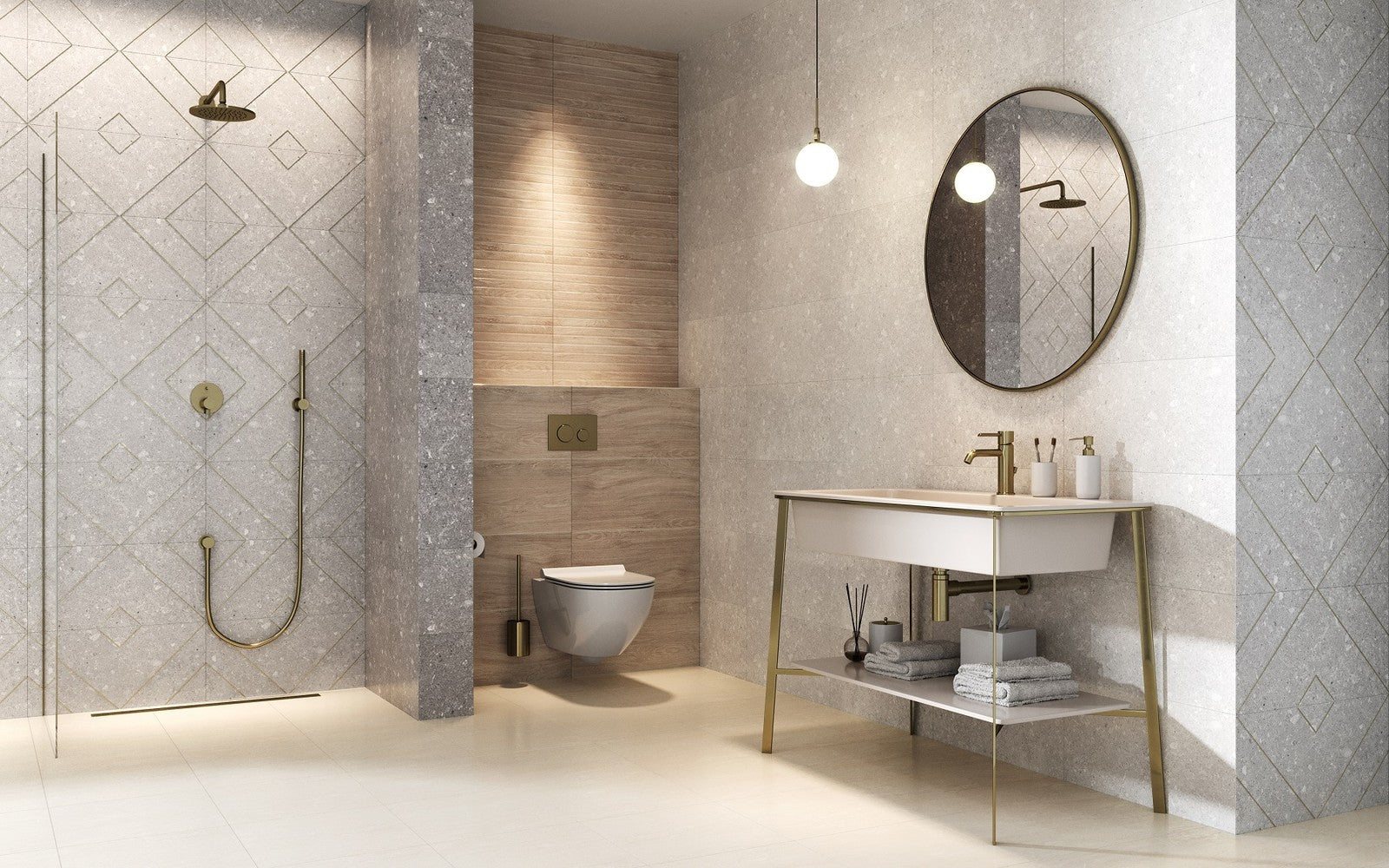 Баня Aragorn 30x60 - елегантна мокра зона с декоративни плочки Paradyz, съвременен дизайн за баня от KERANOVA