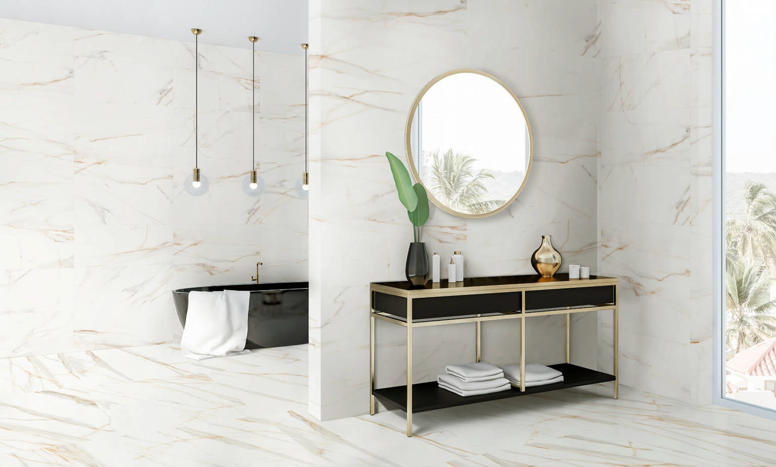 Баня Ardenza Mate 30x90 - Keros матови плочки 30x90 в модерна баня с мраморен ефект и елегантен интериор от KERANOVA