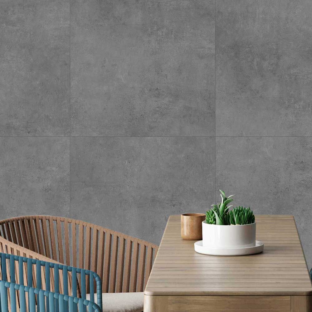 Серия Ark - Qua Granite - 4 цвята, 3 повърхности тъмен сив гранитогрес в интериорен дисплей за баня, онлайн магазин KERANOVA