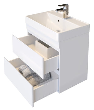 шкаф с мивка Арте 55 бял модерен шкаф за баня с отворени чекмеджета в онлайн магазин за обзавеждане KERANOVA