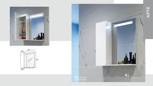 огледален шкаф Арте 55 - бял модерен огледален шкаф за баня с LED осветление и странично шкафче, онлайн магазин KERANOVA