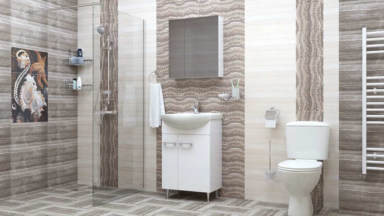 Горен шкаф Атила 55 см. огледален шкаф за баня с две врати, опция осветително тяло - онлайн магазин KERANOVA