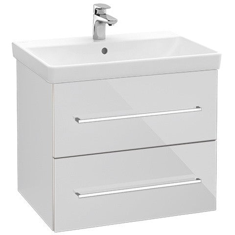 шкаф с мивка Avento 65 White - Villeroy & Boch бял гланц, MDF шкаф с две чекмеджета и soft close за баня - KERANOVA