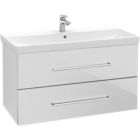 шкаф с мивка Avento 80 White - Villeroy & Boch бял гланцов МДФ шкаф с две чекмеджета и софт-касл механизми за баня KERANOVA