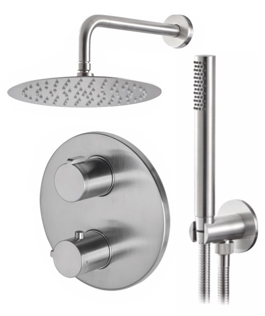 Вграден сет Vema Ayas Thermo Steel - неръждаема стомана кръгъл душ комплект от неръждаема стомана за баня KERANOVA