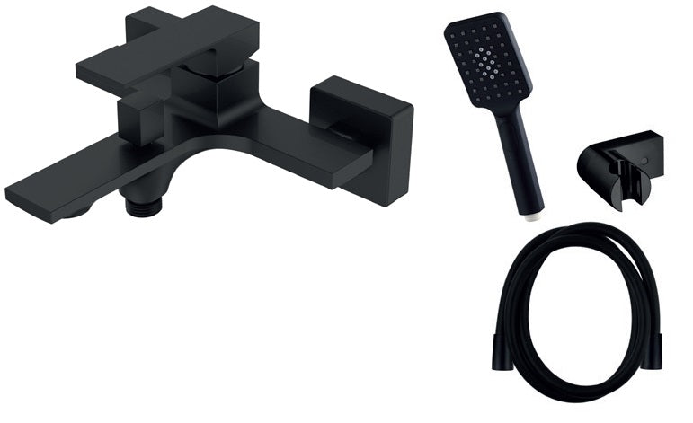 Смесител за вана/душ Bold Matt Black - Aquagrif стенен черен мат комплект със слушалка, шлаух и държач за онлайн магазин KERANOVA