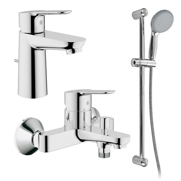 Grohe BauFlow промо пакет 3 в 1 - хромирани смесители за мивка, вана и душ комплект, онлайн магазин KERANOVA