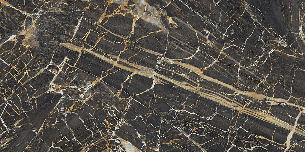 Alt Tag: Black Golden Polished 60x120 - Qua Granite полиран гранитогрес с мраморен декор, KERANOVA онлайн магазин за бани
