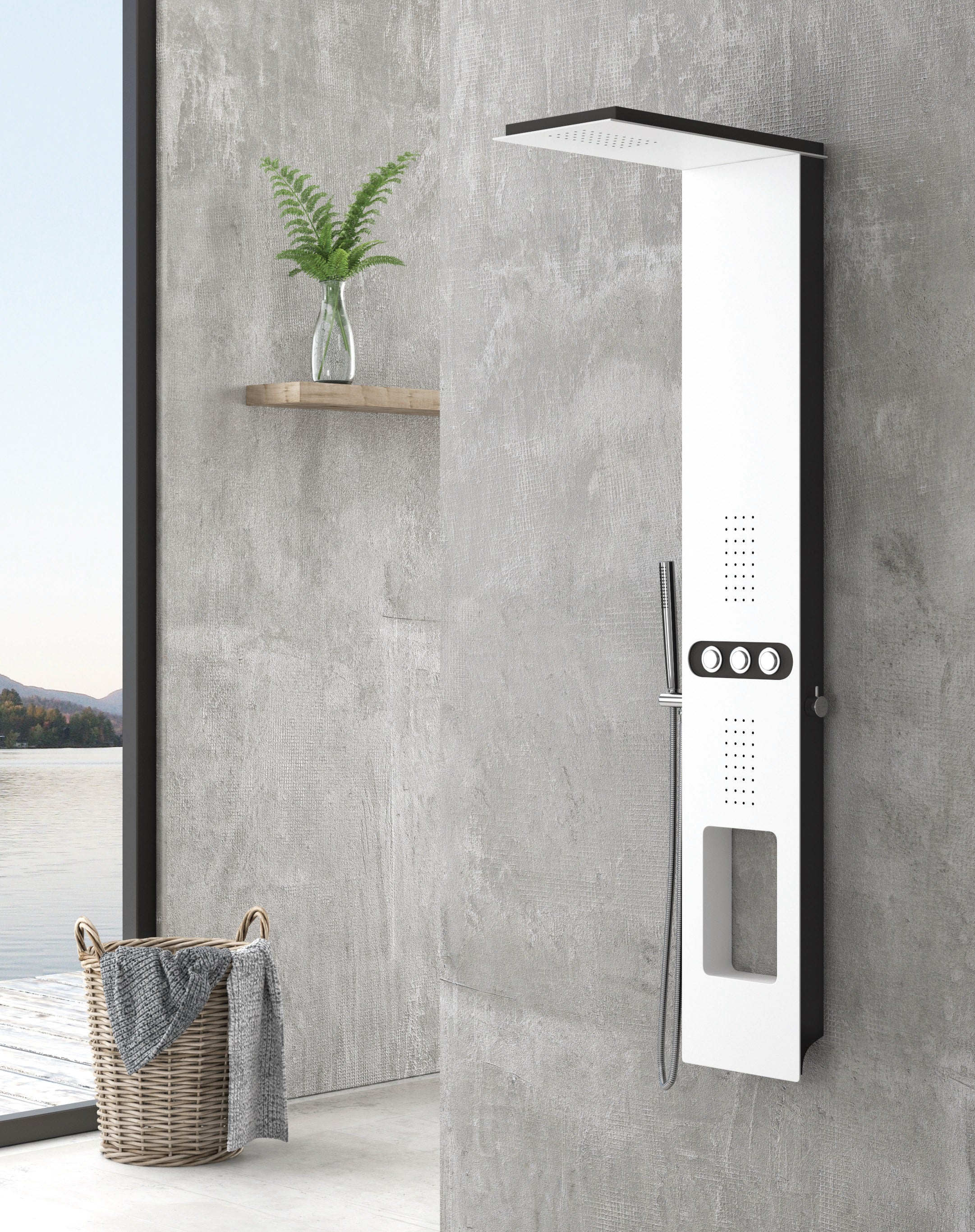 Душ панел Bianco Nero Touch хидромасажен алуминиев панел с голям стационарен душ и селектор – онлайн магазин KERANOVA