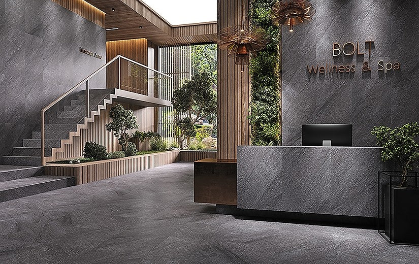 Серия Bolt 60x120 Cersanit матиран гранитогрес в луксозно спа фоайе за онлайн магазин KERANOVA