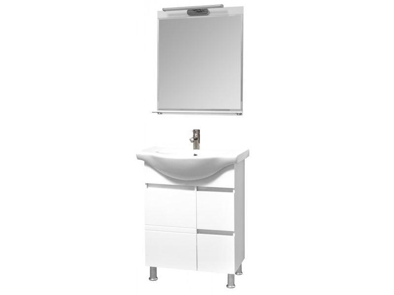 Комплект Bony 65 см. бяла PVC мебел за баня с мивка, шкаф на крака и огледало с LED осветление - онлайн магазин KERANOVA