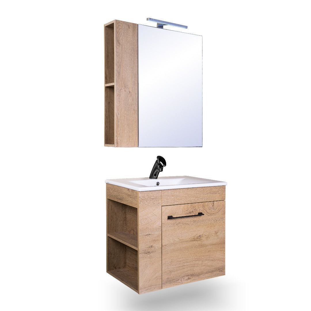 Мебел Бристол 65 – дървесен комплект за баня с огледало, LED осветление и мивка, онлайн магазин KERANOVA