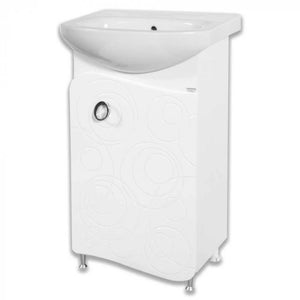 Alt Tag: шкаф с мивка Бъбъл 50 см. бял шкаф за баня с керамична мивка, декорирана предна вратичка, онлайн магазин за обзавеждане KERANOVA