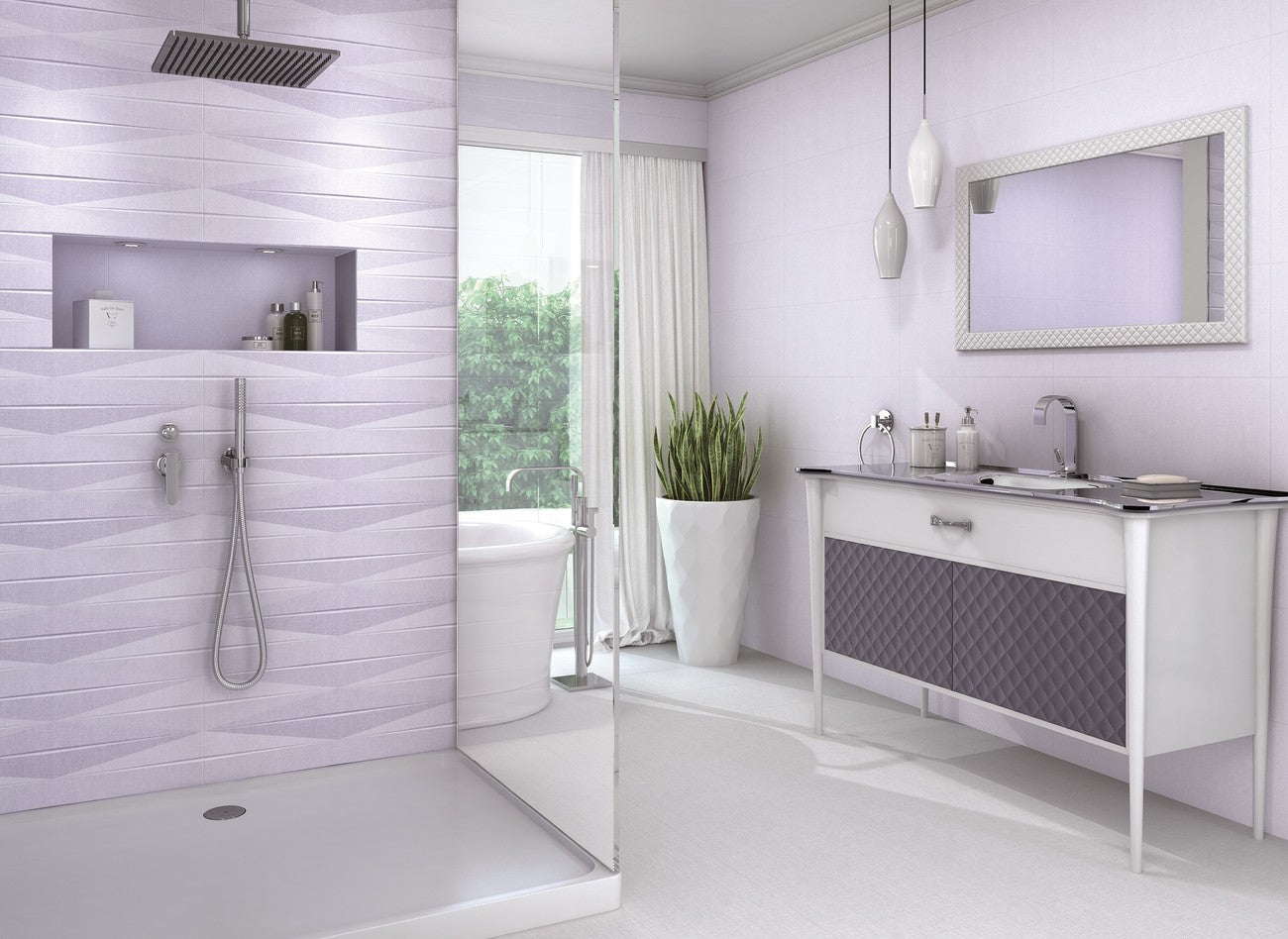 Баня Butterfly 28x70 - елегантни лилави плочки 28x70 от KERANOVA за модерна баня
