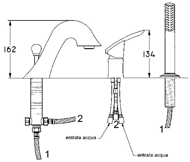Смесител от борд на вана Class - технически чертеж с размери и компоненти за онлайн магазин KERANOVA