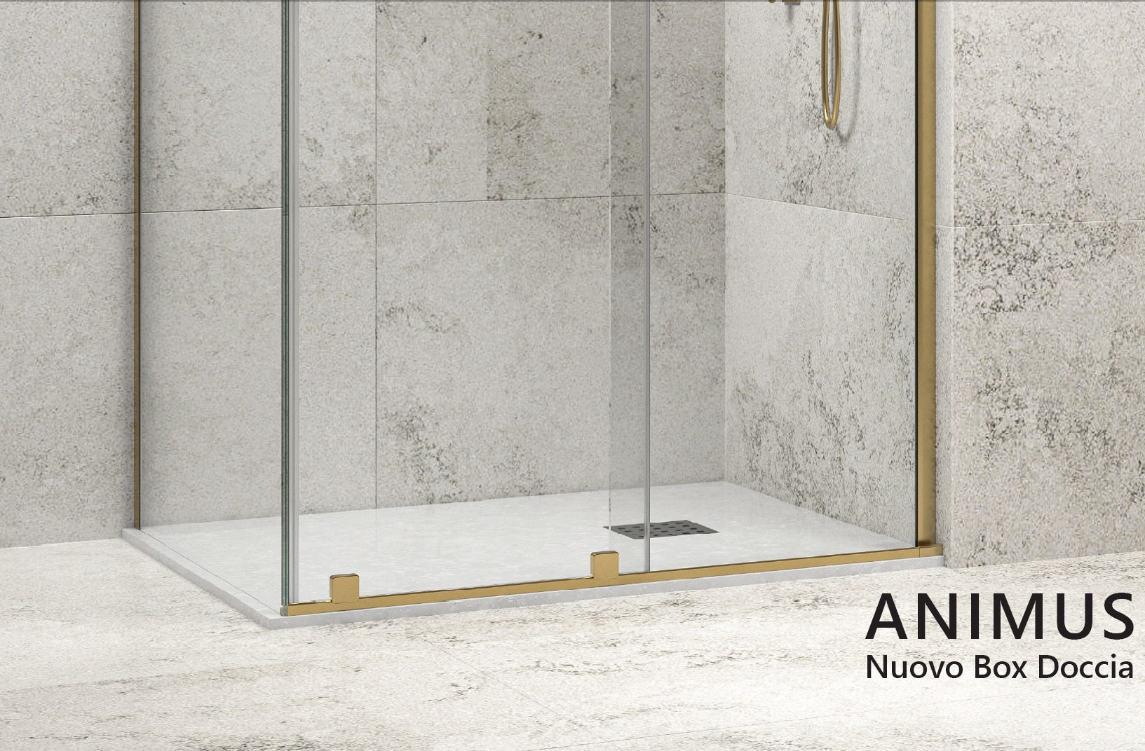 Кабина Animus Oro Walkin 1 - 90x160 - brushed gold - фиксиран страничен панел, асиметрична душ кабина 8мм закалено стъкло, мат златен обков, KERANOVA