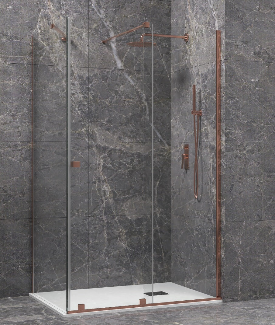 Кабина Animus Rose Gold Walkin 1 - 90x170 - розово злато - фиксиран страничен панел, 8 мм стъкло, розово злато обков, KERANOVA онлайн магазин