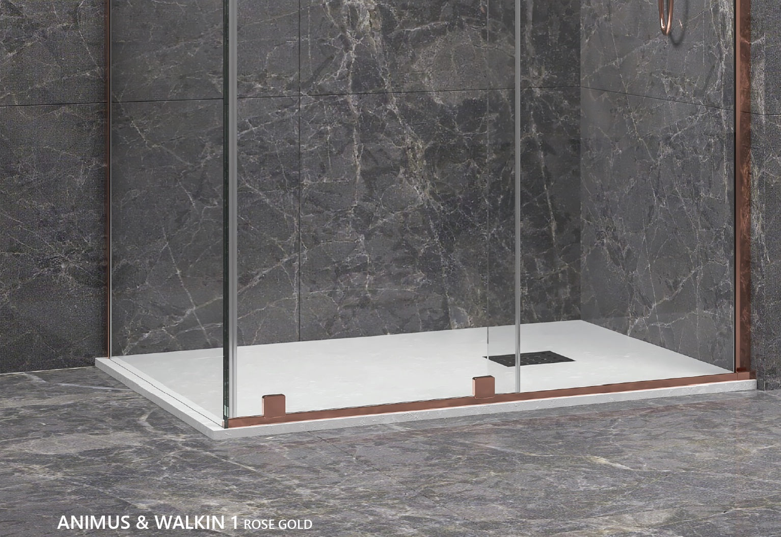 Кабина Animus Rose Gold Walkin 1 - 90x120 - розово злато - фиксиран страничен панел от KERANOVA, 8 мм закалено стъкло, розово злато обков