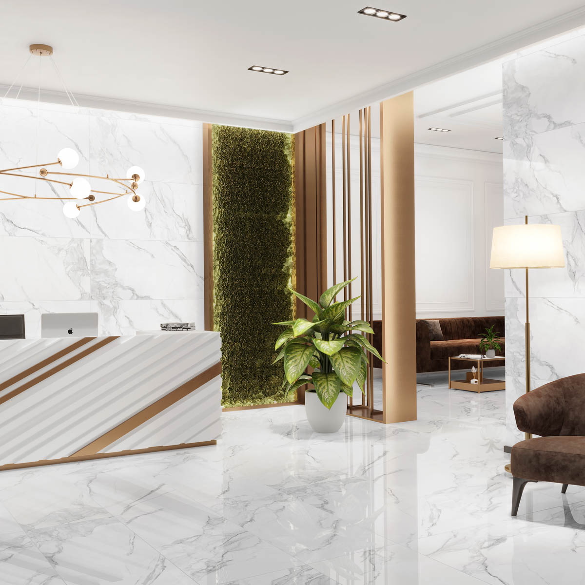 Calacatta Aura Grey Polished 60x120 - Lavarock бяла мраморна рецепция в баня онлайн магазин KERANOVA