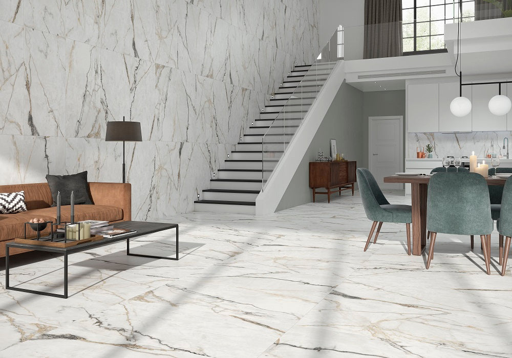 Carbis Gold MAT 59.5x120 - Keratile матиран гранитогрес в светъл мраморен дизайн за баня и хол KERANOVA онлайн магазин