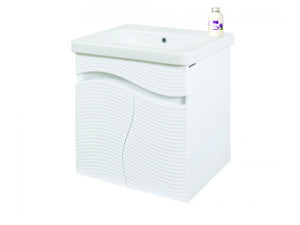 шкаф с мивка Чеби 60 бял модерен шкаф за баня с вълнообразен релеф и мивка от онлайн магазин за обзавеждане за бани KERANOVA