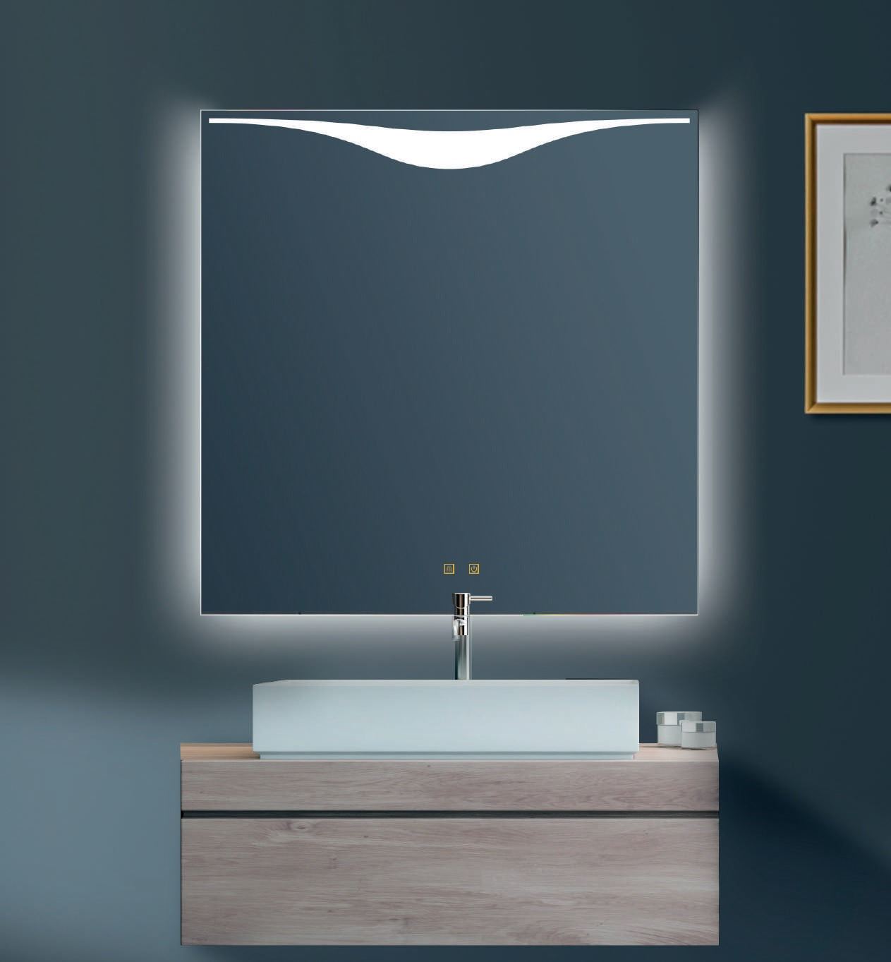 Огледало с осветление Clio 80х80 см. луксозно LED огледало 5500K IP44 с touch screen и обогрев, онлайн магазин KERANOVA