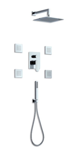 Вграден сет с дюзи RU3VQ - комплект за душ Parigi 25x25, стенен ръкохват, 4 хидромасажни дюзи, ръчен душ и шлаух - KERANOVA