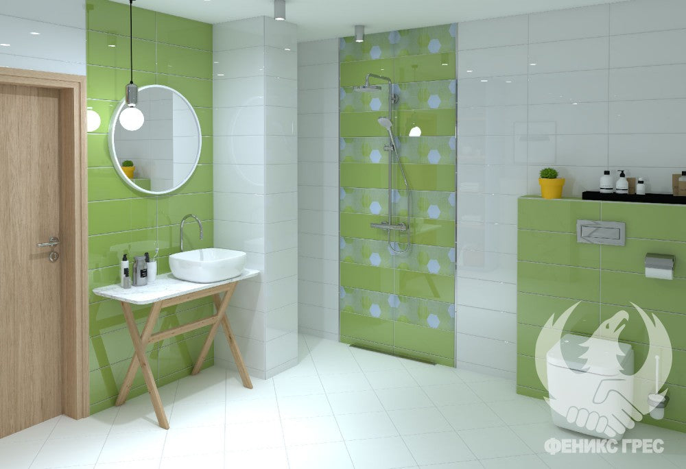 Плочки за баня Coltrane 20x50 - Super Ceramica в бяла и зелена гланцирана серия, онлайн магазин KERANOVA