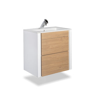 шкаф с мивка Компакт 65 бял корпус със светъл дървесен фронт, окачен шкаф за баня от онлайн магазин KERANOVA