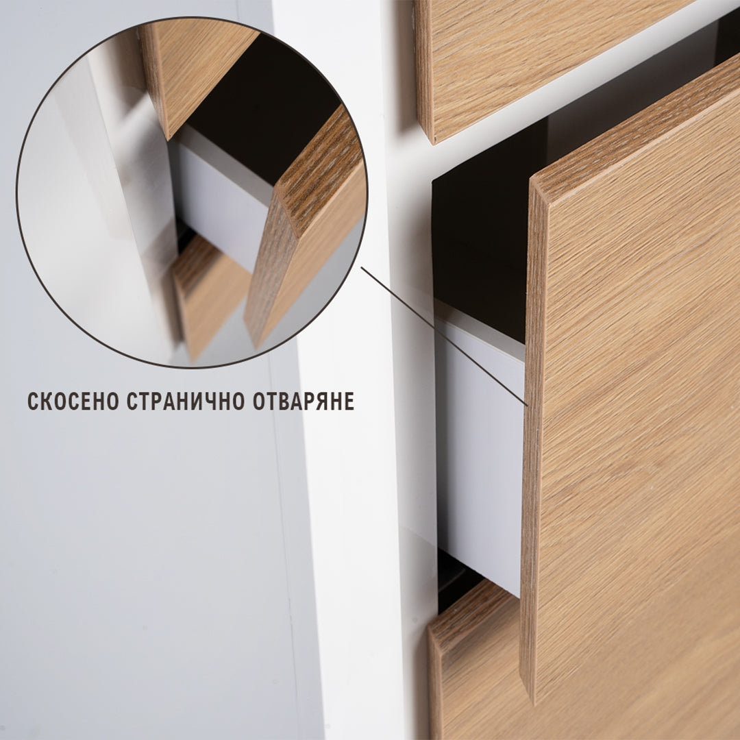 Мебел Компакт 65 - детайл на скосена странична дръжка и LED осветление, шкаф за баня от KERANOVA