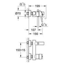 Grohe Concetto промо пакет 3 в 1 - технически монтажен чертеж смесител стенен, размери и връзки за баня KERANOVA