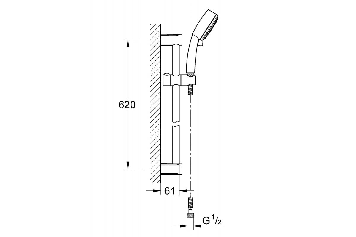 Grohe Concetto промо пакет 3 в 1 - схема душ слушалка с водопроводно присъединяване G1/2 и височина 620 мм за KERANOVA онлайн магазин