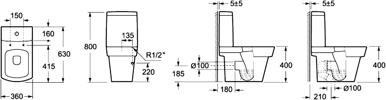 Моноблок Larx технически чертеж с размери и оттичане – онлайн магазин за обзавеждане за бани KERANOVA