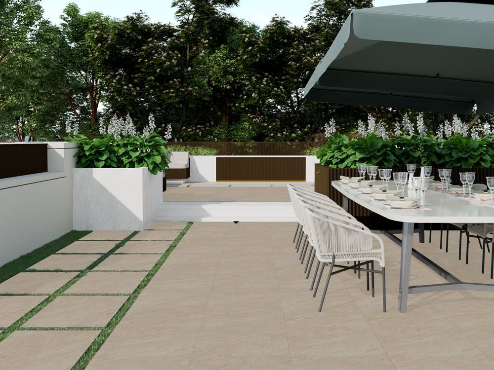 Dakota Beige 60x60x2 см. външна тераса с гранитогрес 60x60x2 см от KERANOVA, калиброван, 2 см дебелина, опаковка 0.72 кв.м.