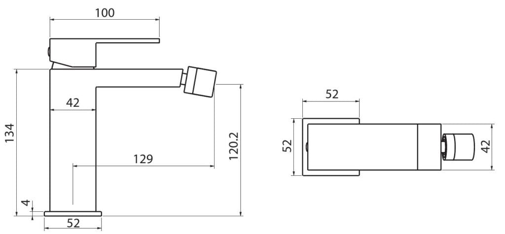 Смесител за биде Delos Nero - стоящ черен мат смесител, технички размери и чертеж за онлайн магазин KERANOVA