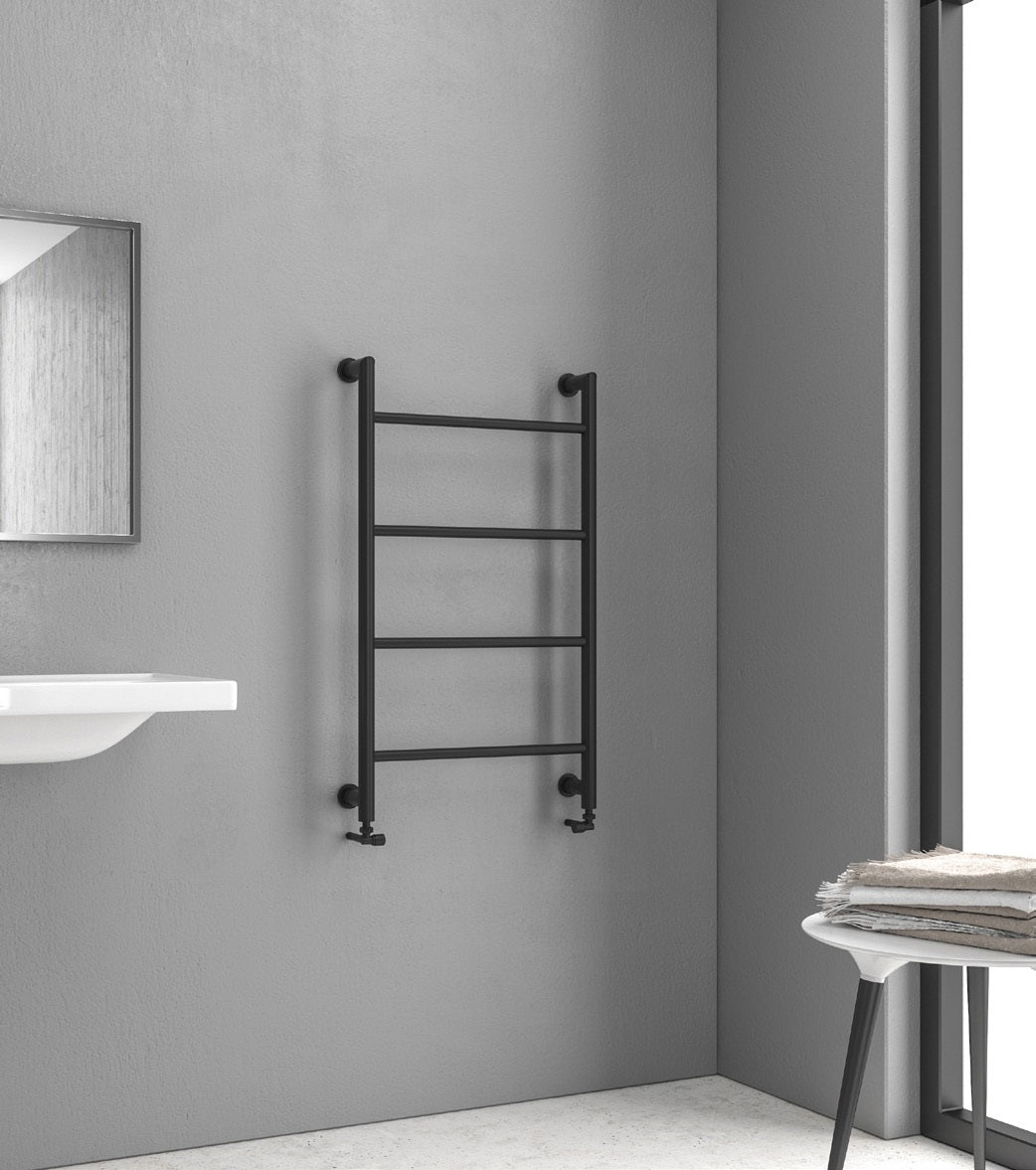 Черна лира Design 6 56х90 и 56х120 см. - черна стоманена лира за баня, 4/5 тръби, KERANOVA, Гърция, 3 години гаранция