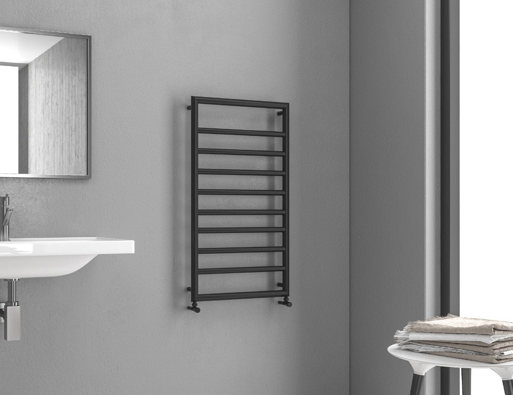 Черна лира Design 7 Black 50х90 и 50х130 см. – черна стоманена лира за баня, 10/14 тръби, модели 50x90 и 50x130, KERANOVA онлайн магазин