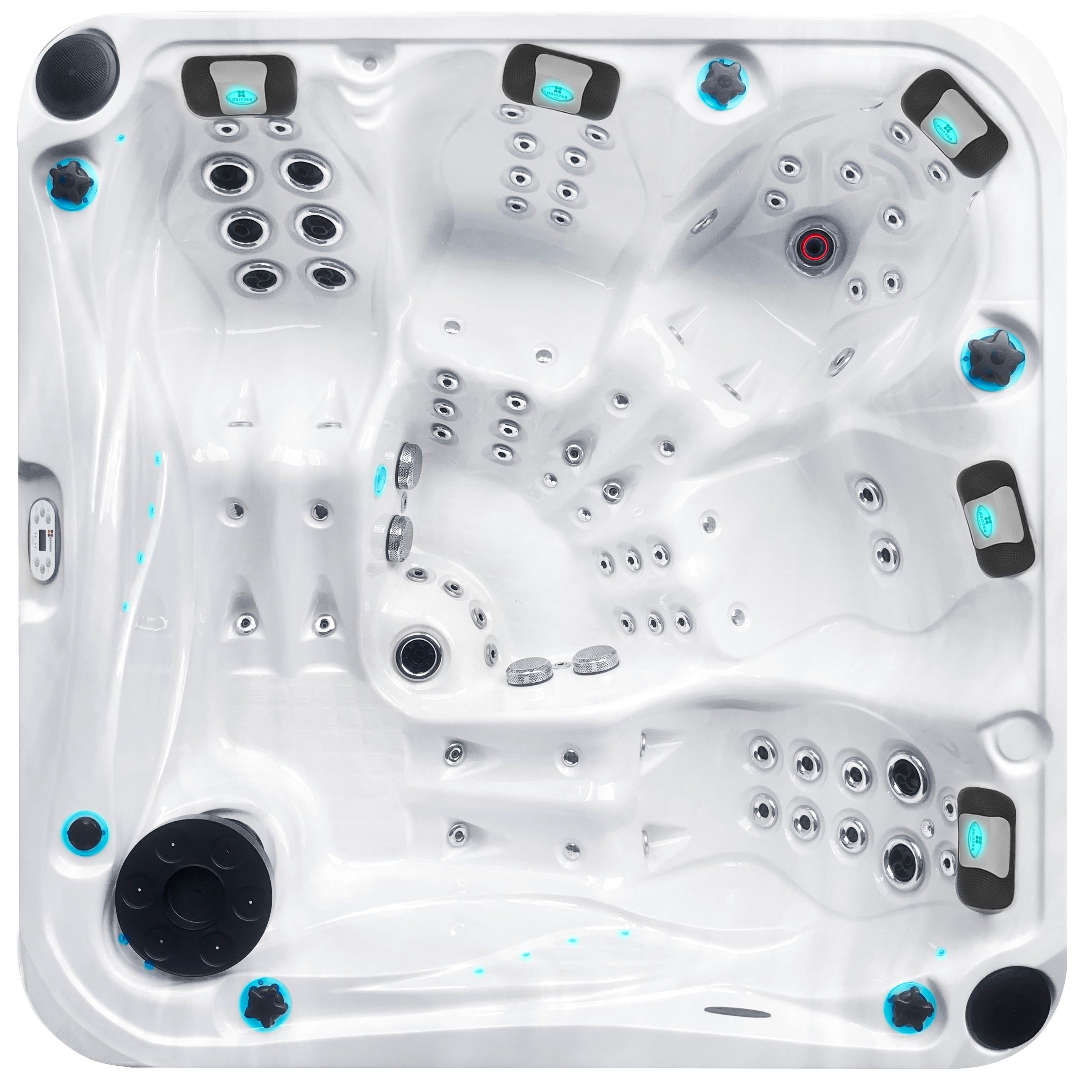 Devotion 230x230 см. бял 5-местен джакузи с 2 лежанки и 3 полу-лежащи места, екстри Bio Lock, Hybrid Heating – KERANOVA