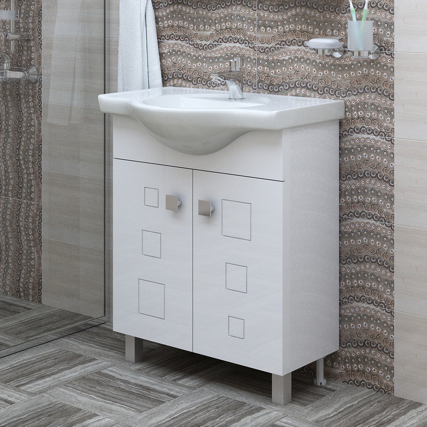 Шкаф с мивка Дея 70 см. бял долен шкаф PVC с мивка Fayans Larisa 70, две врати и плавно затваряне - онлайн магазин KERANOVA