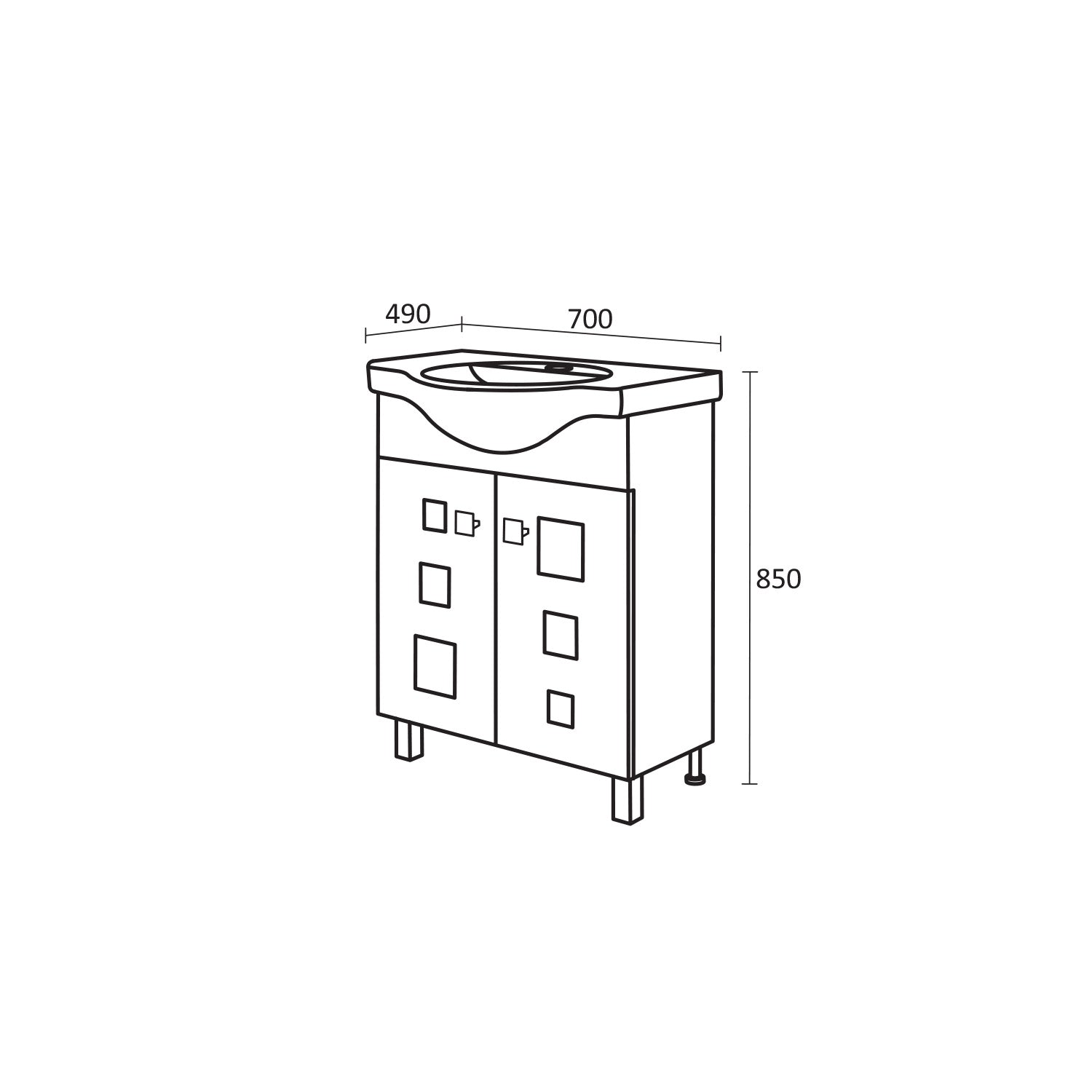 Шкаф с мивка Дея 70 см. - бял долен PVC шкаф с мивка Fayans Larisa 70, две врати, плавно затваряне, размери 700x850x490 мм - KERANOVA