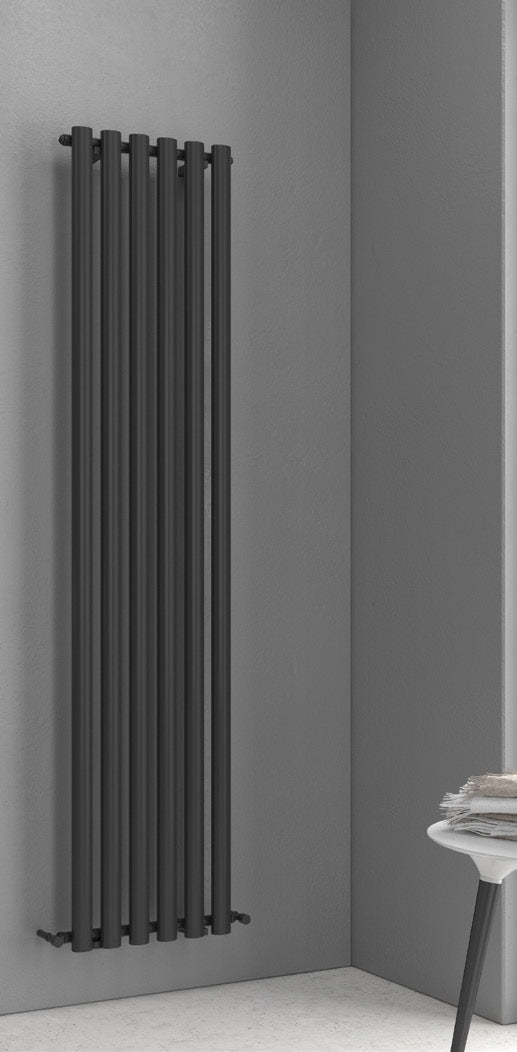 Черна лира Divina Black 42х180 см. вертикален черен стоманен радиатор за баня, 6 тръби, 862W, KERANOVA онлайн магазин