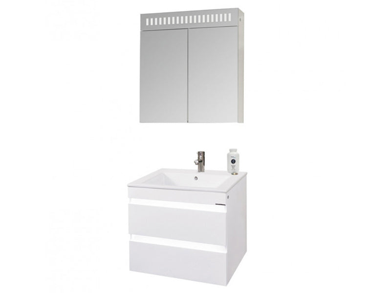 Комплект Donna 60 см. бял PVC шкаф с мивка и огледален шкаф с LED осветление - онлайн магазин за бани KERANOVA