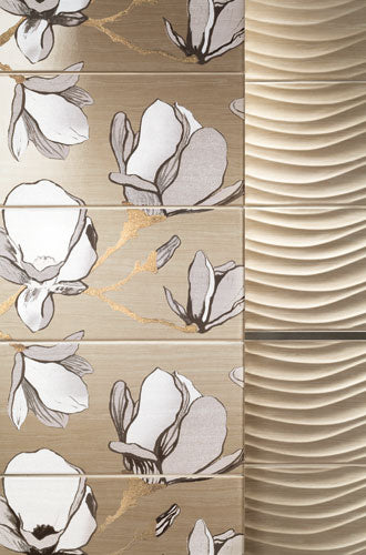 Dorado 22.3x44.8 см. - Ceramika Arte декоративни керамични плочки с флорални мотиви и релеф за баня - KERANOVA онлайн магазин