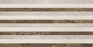 Duo braz decor 30.8x60.8 - декоративен хоризонтален мозайка панел с дървесен и бежов каменен ефект за баня KERANOVA онлайн магазин