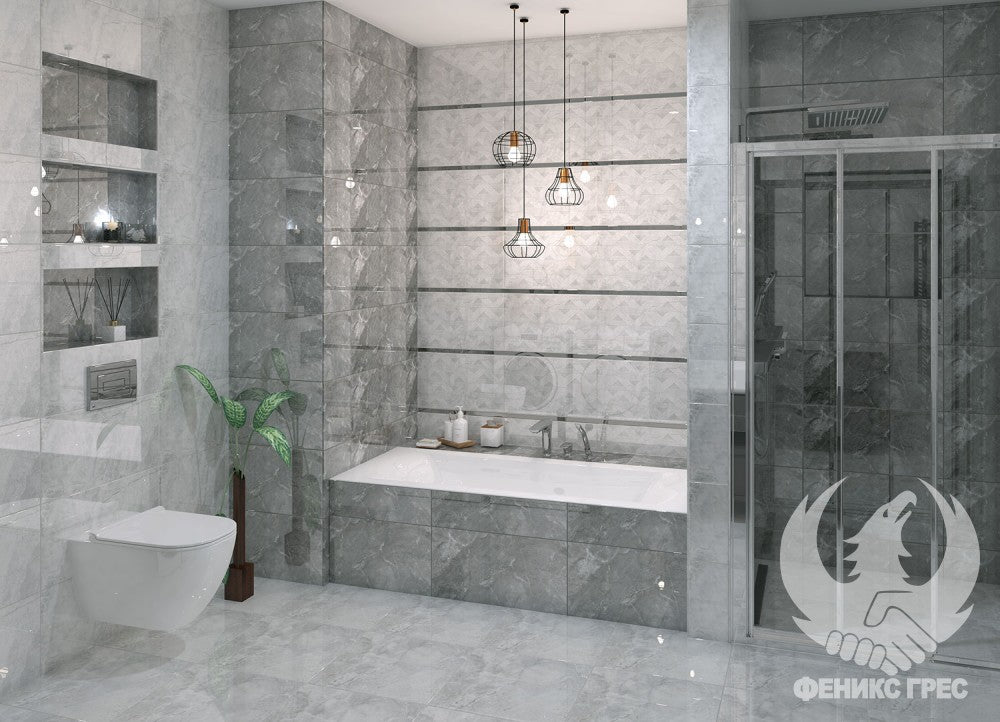 Баня Duru 30x60 - Anka Seramik в KERANOVA: елегантни сиви плочки 30x60 в модерна баня с вана и душ