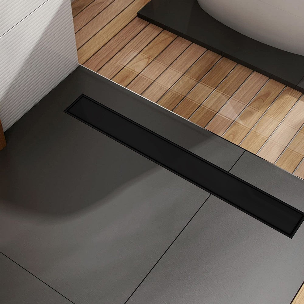 Duplex Next Black за плочка или плътна решетка 50,60,70,80,90 и 100 см. - линеен сифон в черно от онлайн магазин KERANOVA