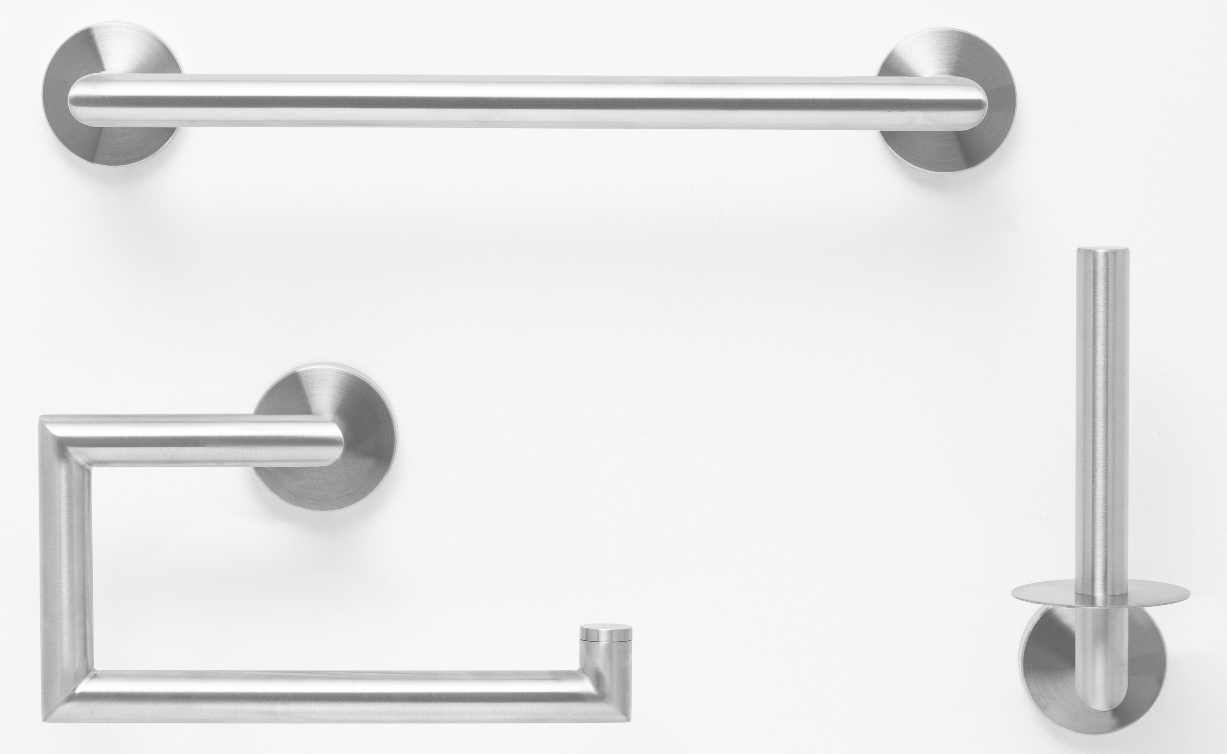 Серия ECO 6500 - Brushed Stainless Steel хромирани аксесоари за баня: халяник, държач за тоалетна хартия и стенен държач за четки KERANOVA